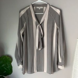 LOFT Women’s Striped Neck Tie Long Sleeve Blouse